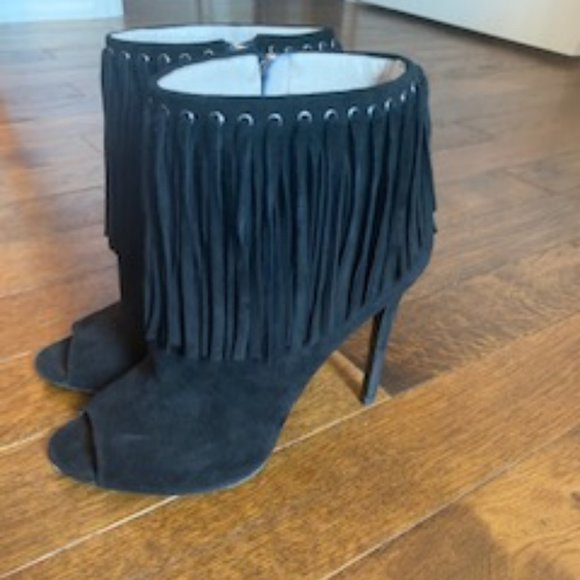 Prada Suede Fringe Peeptoe Bootie - Picture 1 of 6